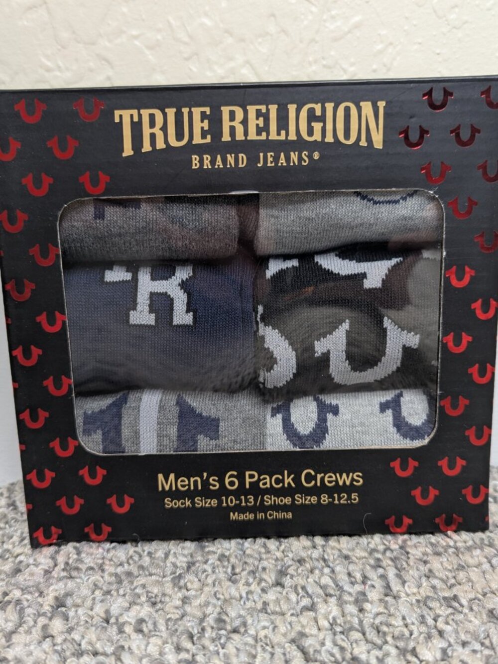 True Religion* Men's 6 Pack Crew Socks~ Sock Size 10-13 / Shoe Size 8-12.5